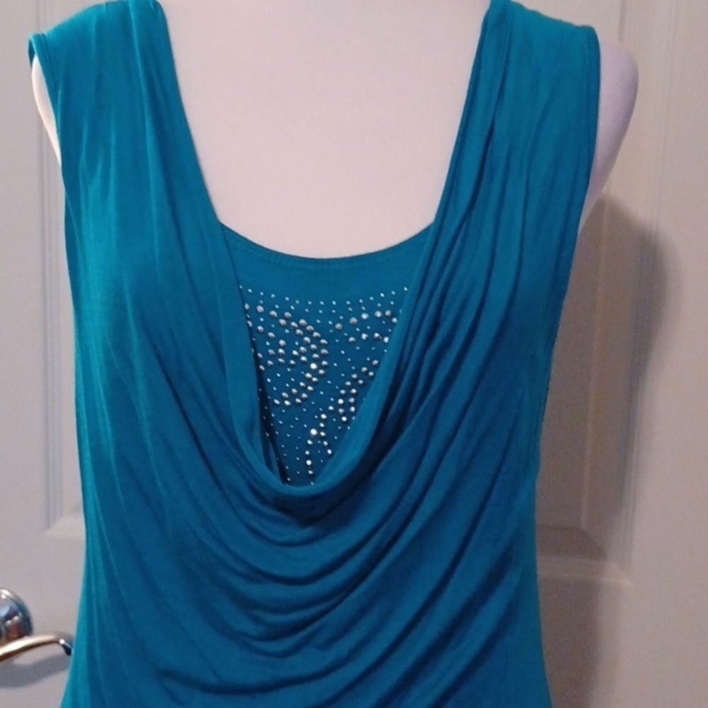 -- Jason Maxwell turquoise Ruched Embellished Tank - Picture 7 of 9